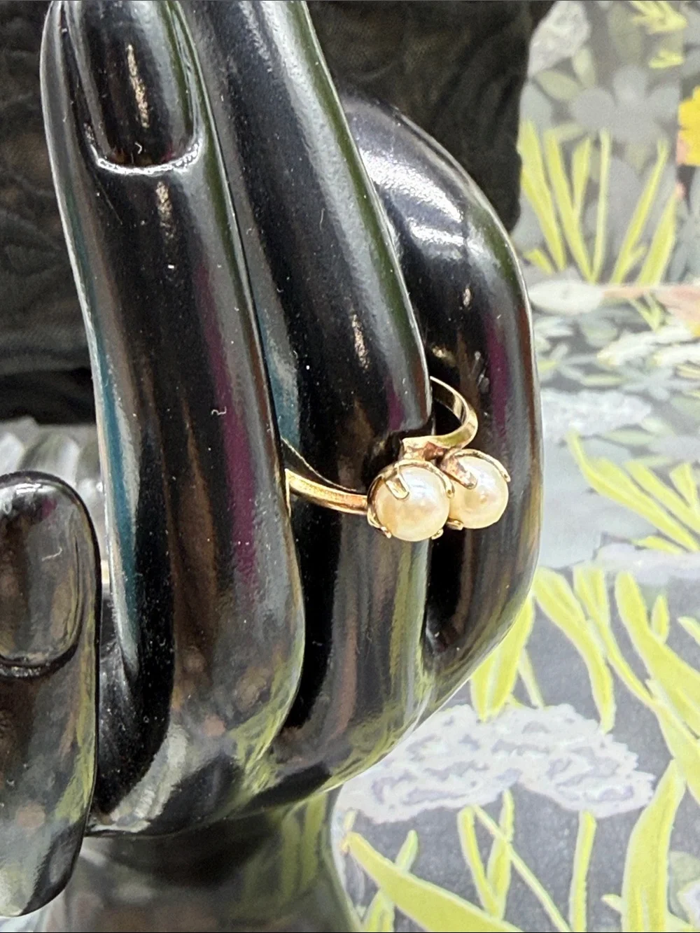 👑Vintage ESPO 10K Gold Filled Toi et Moi Bypass Pearl Ring Sz 8